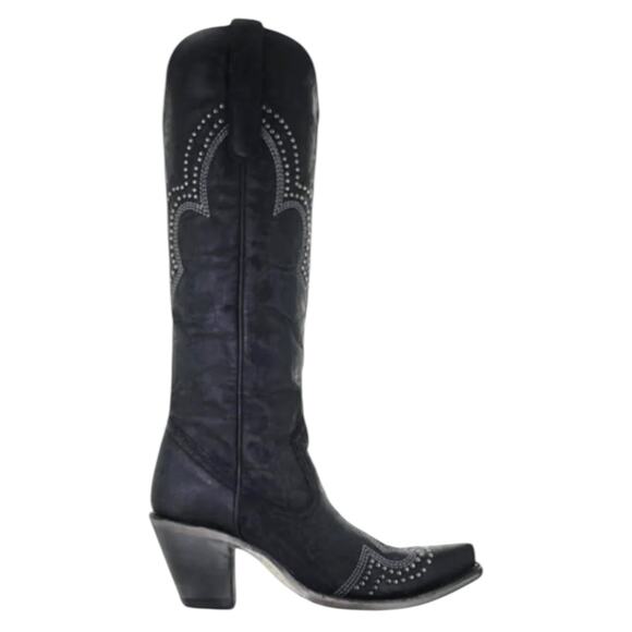 Corral Black Studded Embroider Tall Cowbot Boots Size 12M - Picture 1 of 16